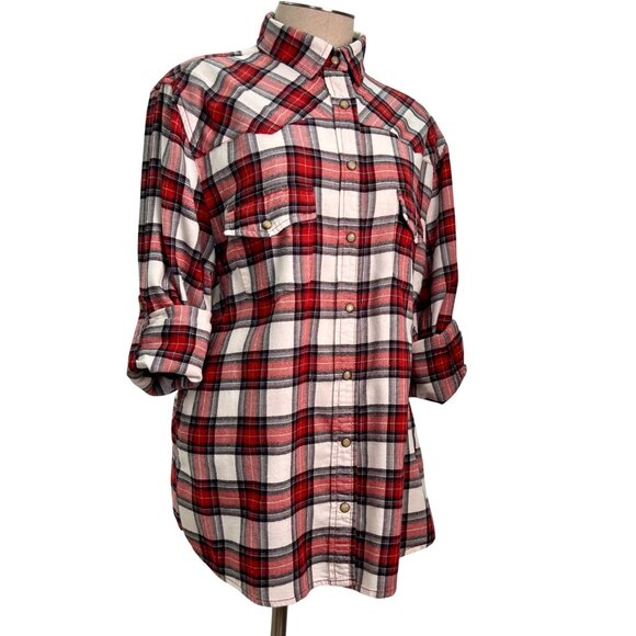 BEA Jach's Girlfriend Red & White Plaid Flannel Button-Up Long Sleeve Shirt Larg - Picture 3 of 9